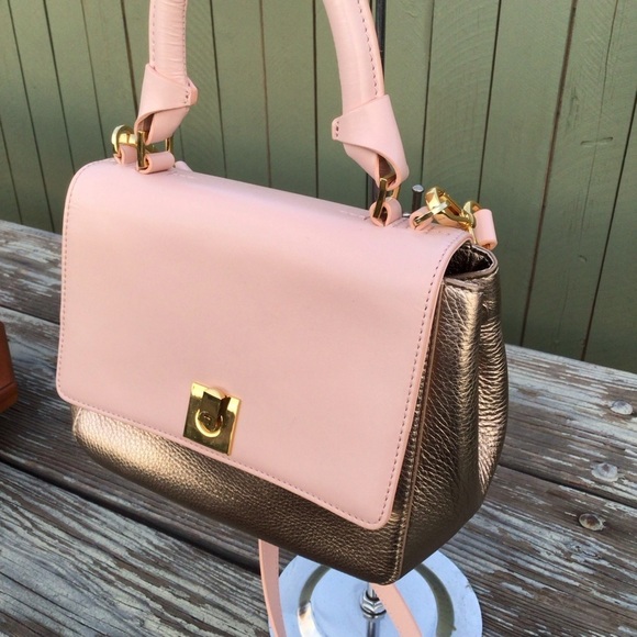 Ted Baker Pink / Gold Leather Handbag Crossbody Bag with Removable Strap - Picture 2 of 9